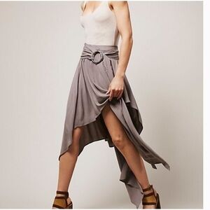 Free People Gray Asymmetrical Belted Skirt